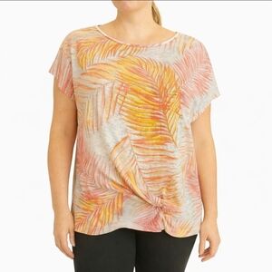 Tahari Linen White Pink Orange Tropical Top Sz Large